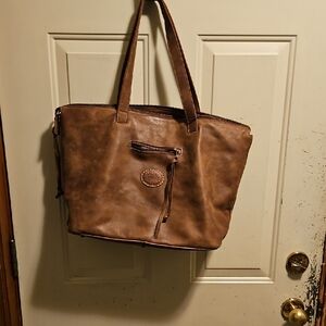 Roots Tan Leather Tote Bag